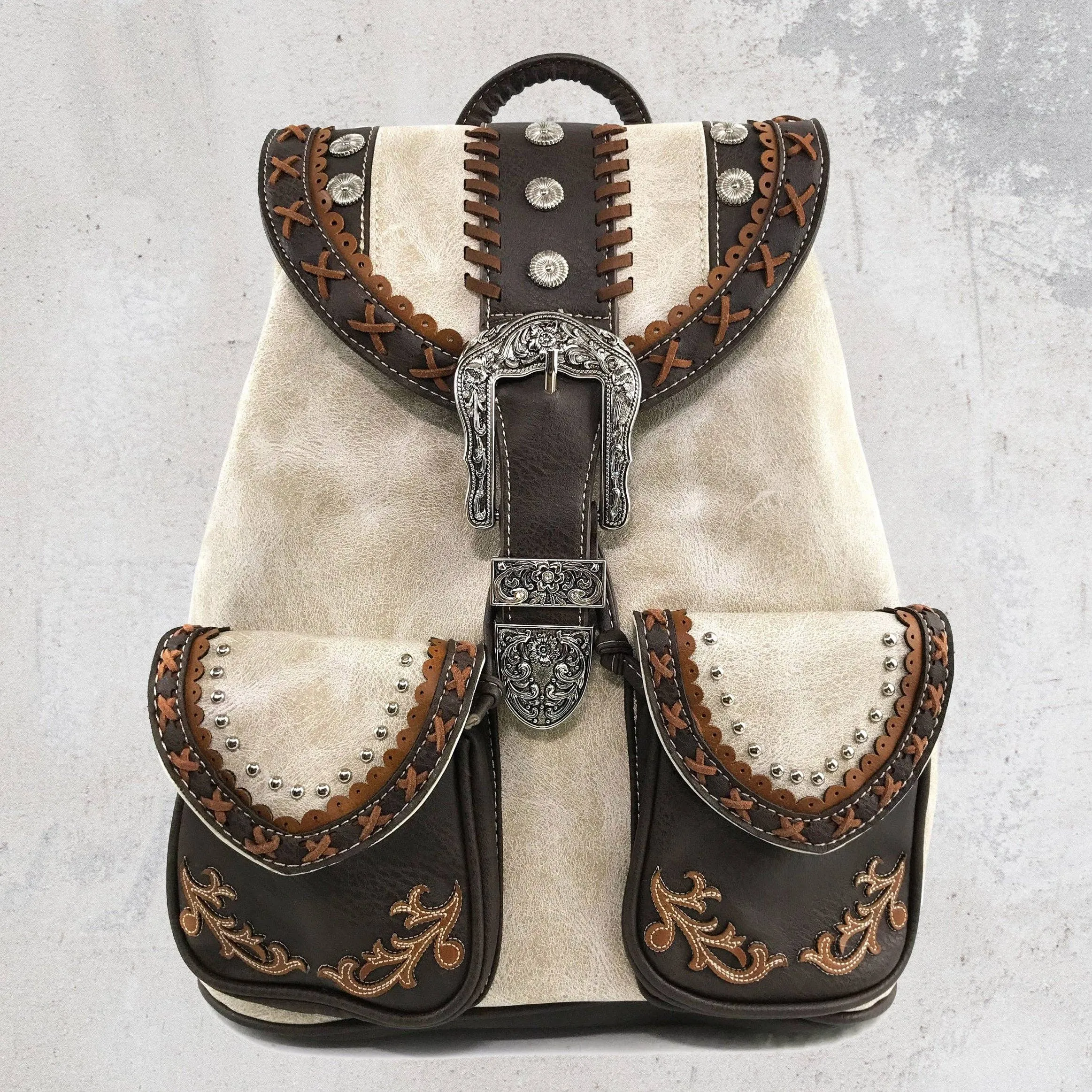 Black Western Leather Buckle Backpack: