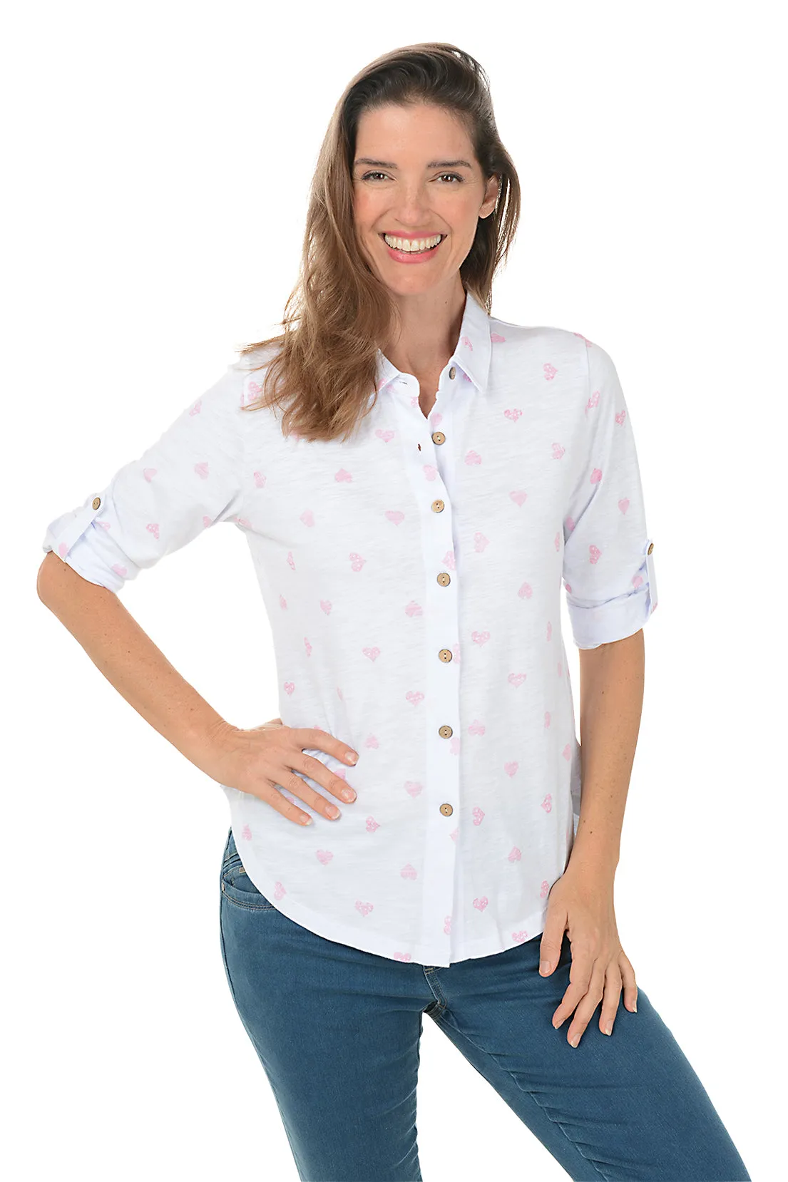 Blossom Hearts High-Low Button Front Top