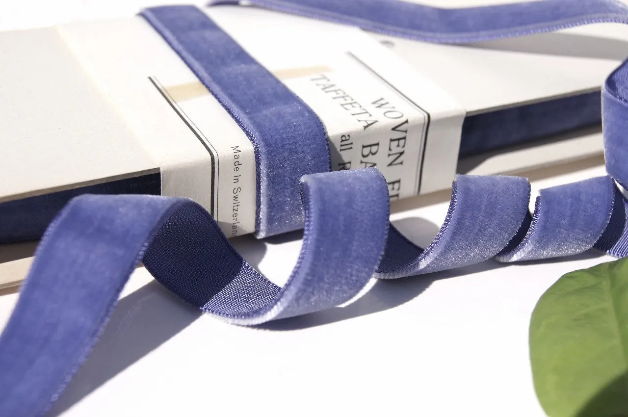Blue Violet Velvet Ribbon Vintage from Switzerland 16mm