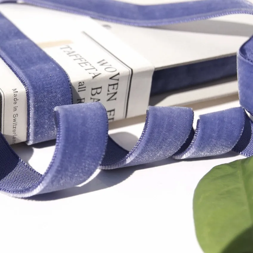Blue Violet Velvet Ribbon Vintage from Switzerland 16mm