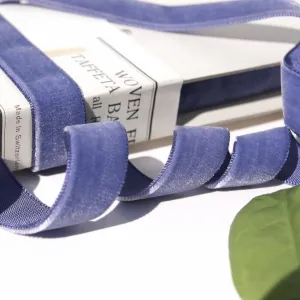 Blue Violet Velvet Ribbon Vintage from Switzerland 16mm