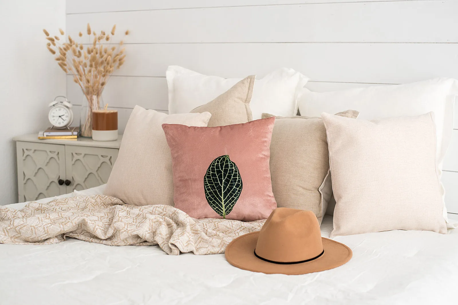 Blush Velvet Mosaic Leaf Pillow, College Student Gift, Mother's Day Gift,Christmas Gift