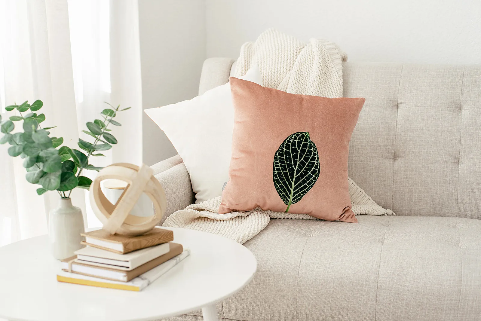 Blush Velvet Mosaic Leaf Pillow, College Student Gift, Mother's Day Gift,Christmas Gift