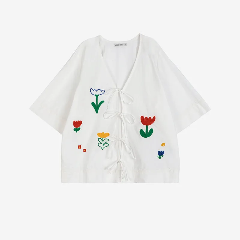 Bobo Choses Woman - Garden embroidery tie blouse