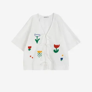 Bobo Choses Woman - Garden embroidery tie blouse