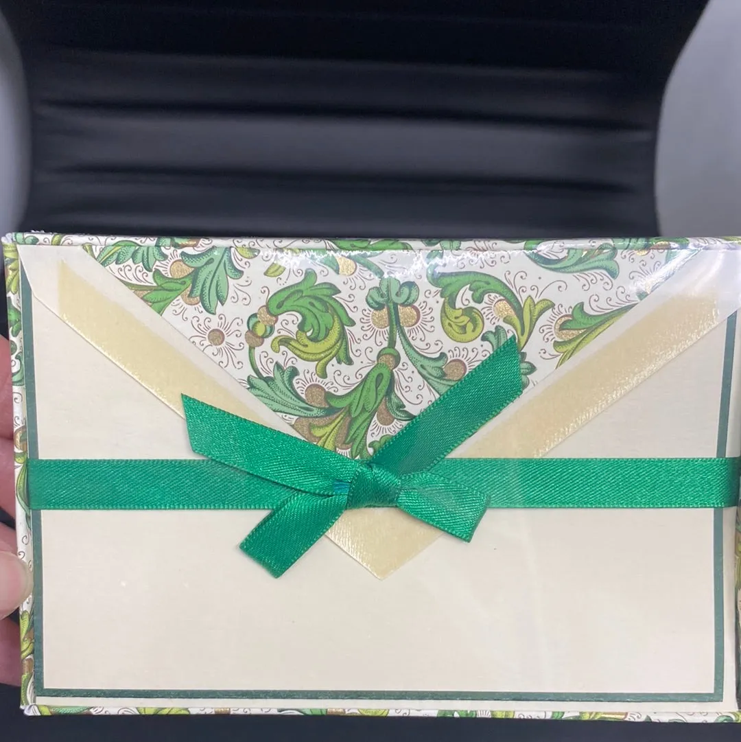 BOXED CLASSICA ITALIANA NOTE CARDS - OCM- DARK GREEN  BORDER