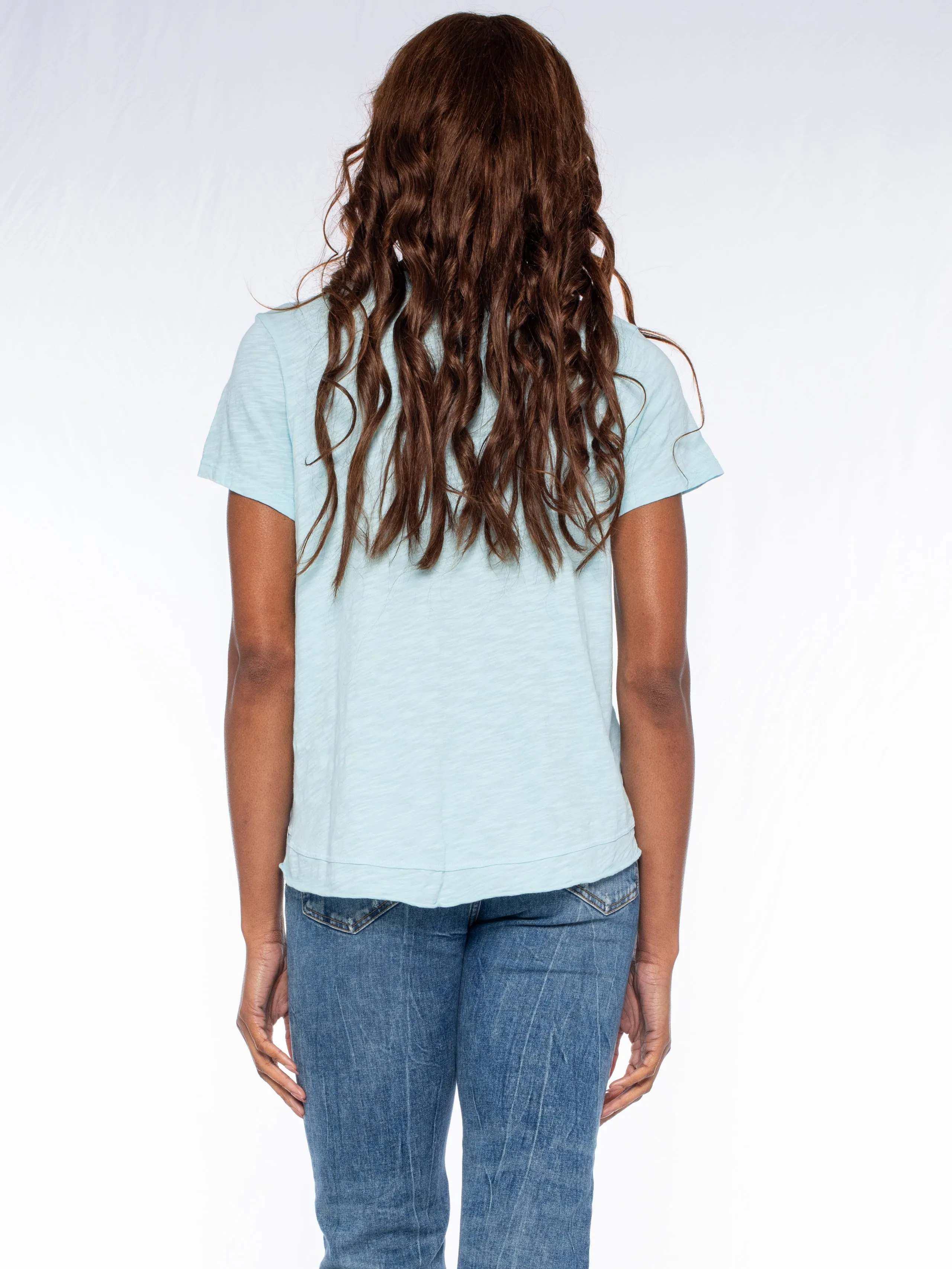 Boxy Short Sleeve Slub Crew Tee Mixed Fabric Hem