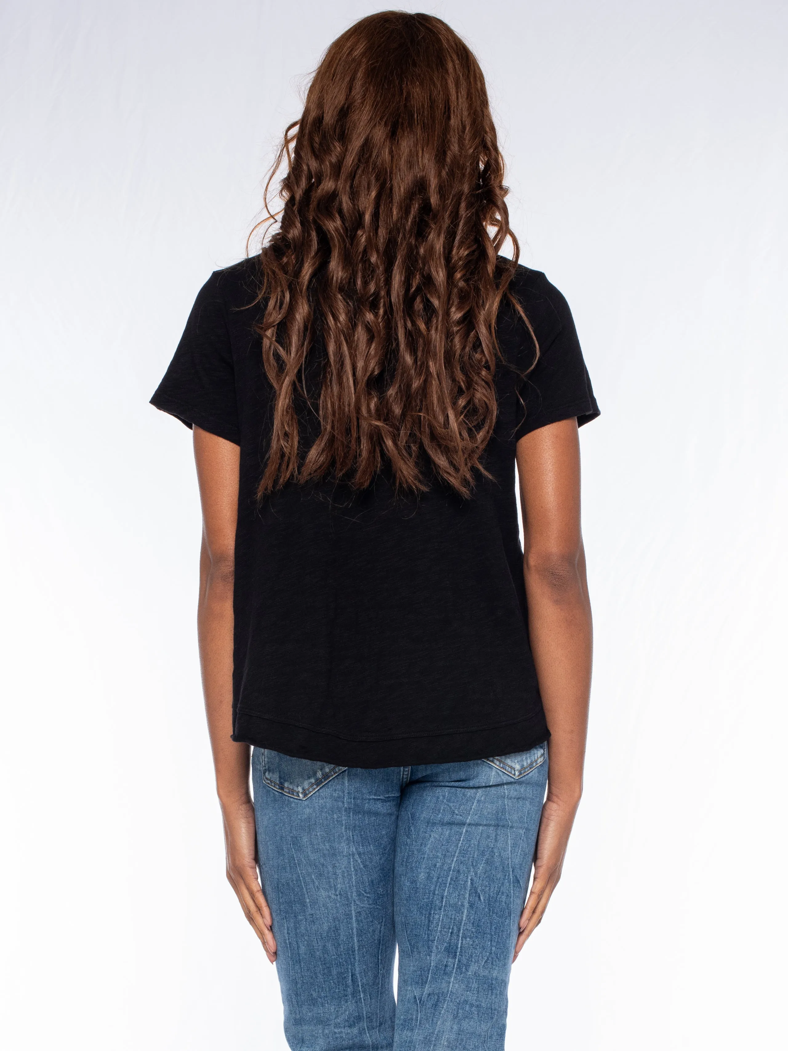 Boxy Short Sleeve Slub Crew Tee Mixed Fabric Hem