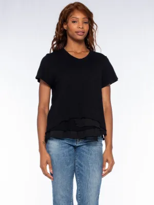 Boxy Short Sleeve Slub Crew Tee Mixed Fabric Hem