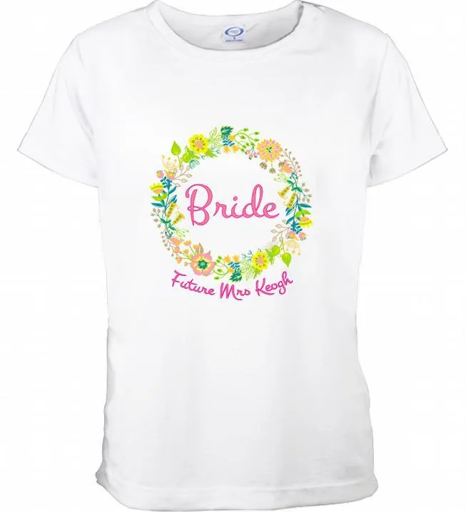 'Bride' Floral Design Personalised TShirt