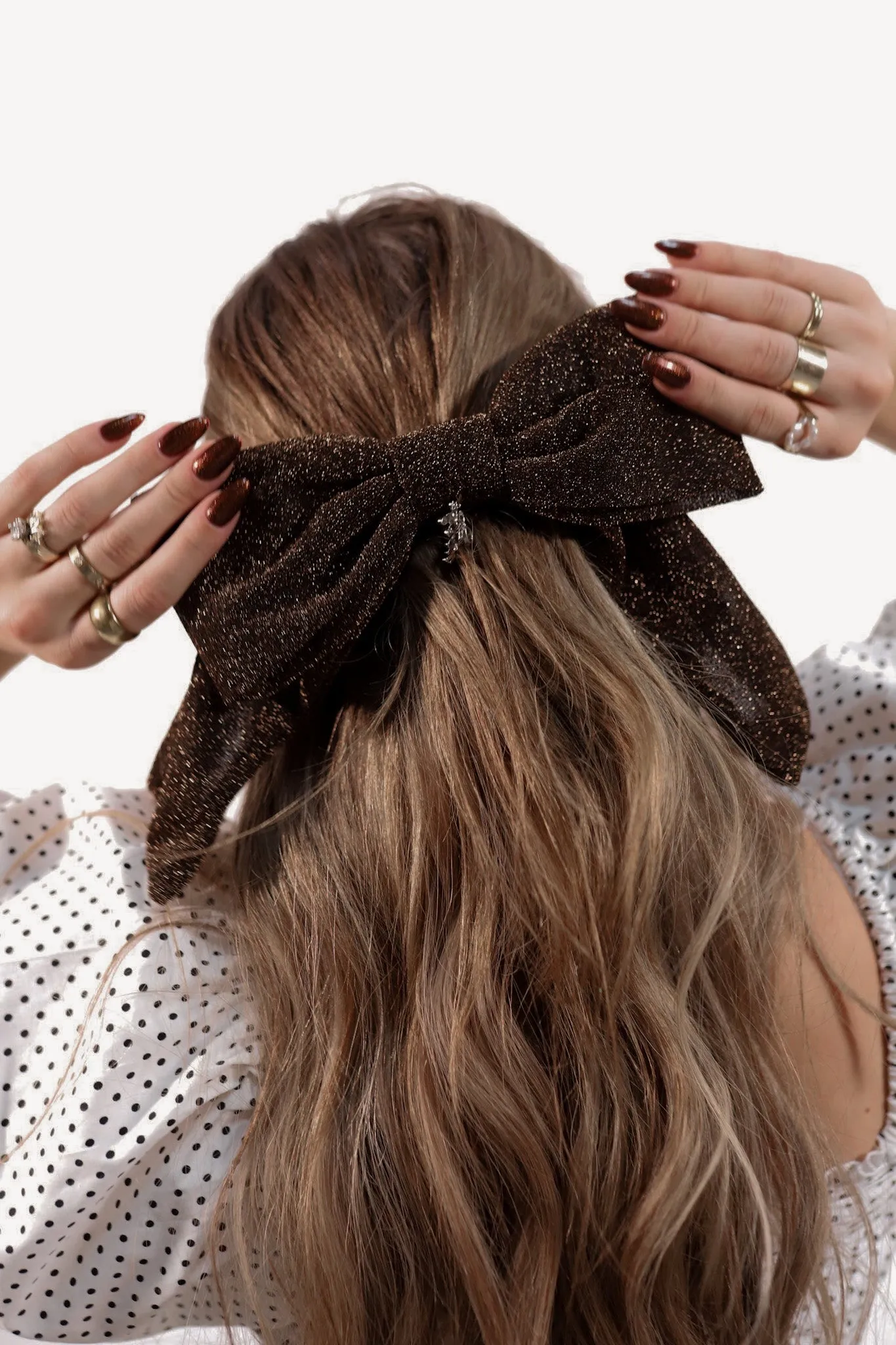 BROWN GLITTER SLOUCHY BOW
