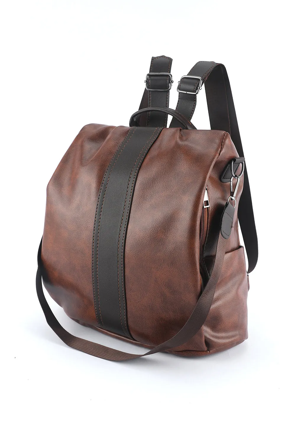 Brown Multifunctional Retro Faux Leather Backpack