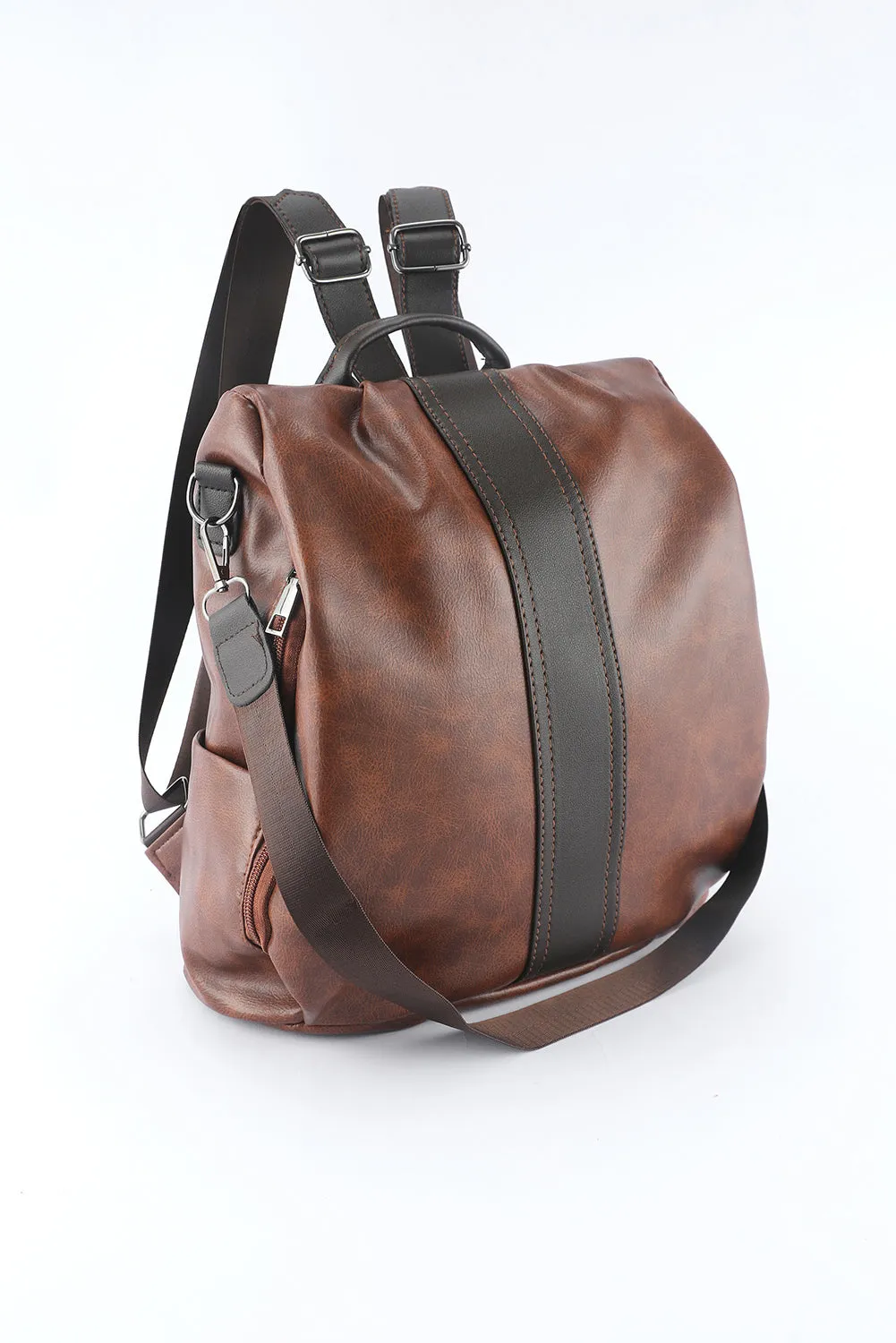 Brown Multifunctional Retro Faux Leather Backpack