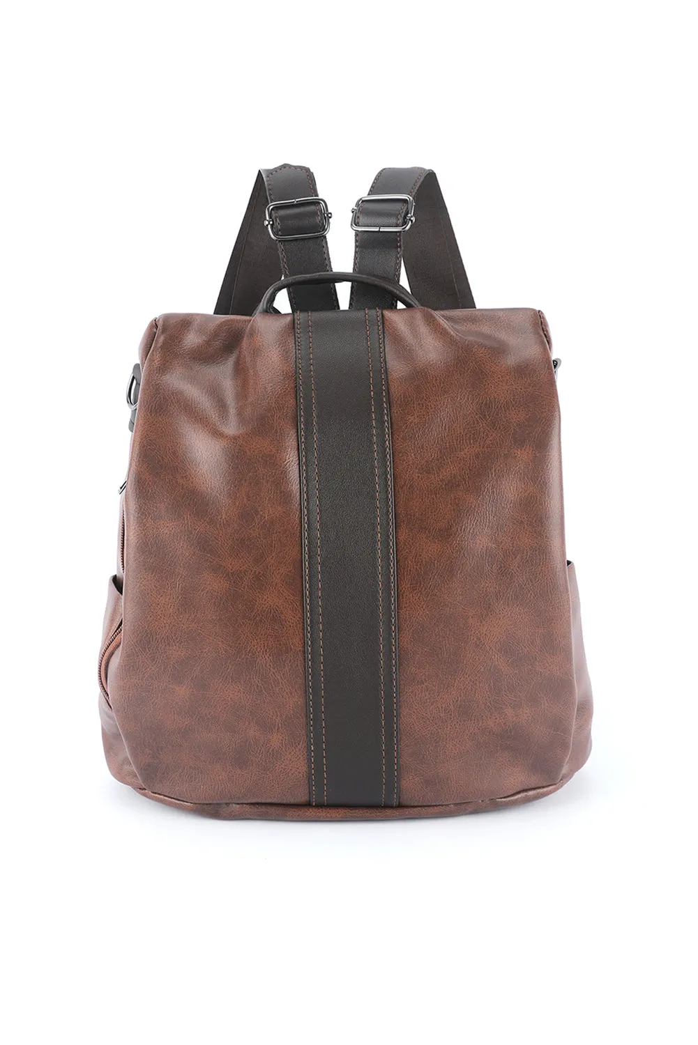 Brown Multifunctional Retro Faux Leather Backpack