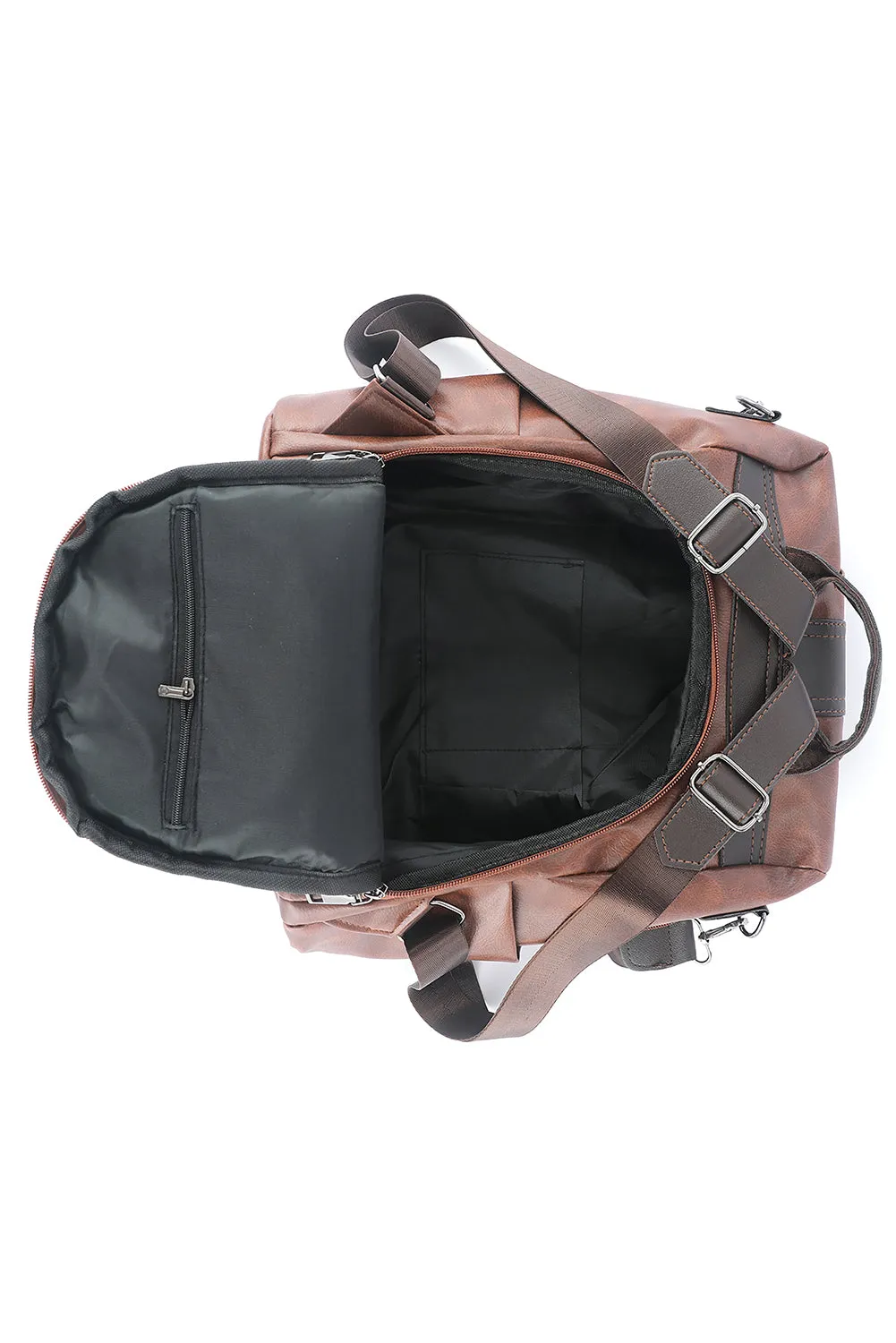 Brown Multifunctional Retro Faux Leather Backpack