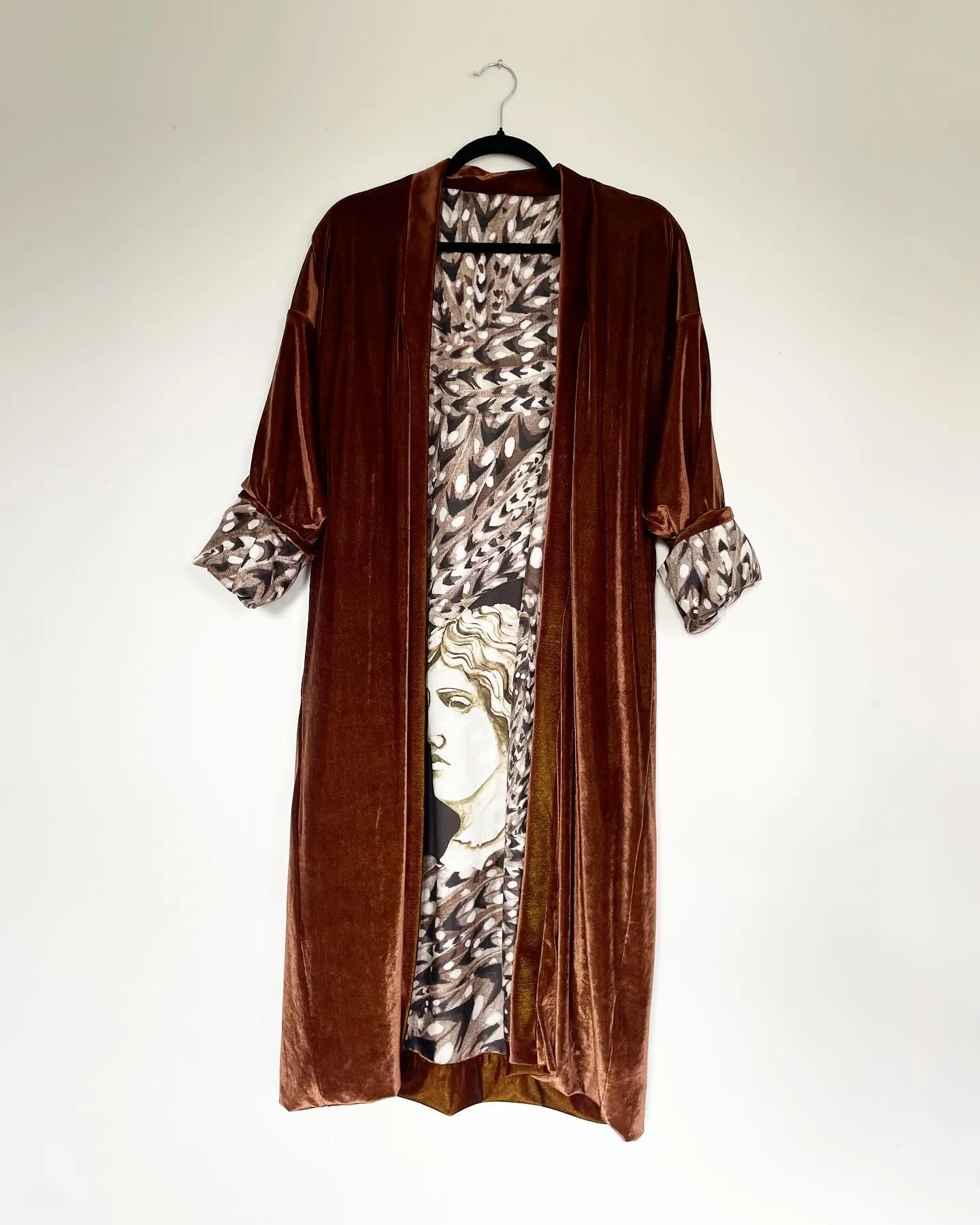 Brown Velvet Caftan with Greek Artwork