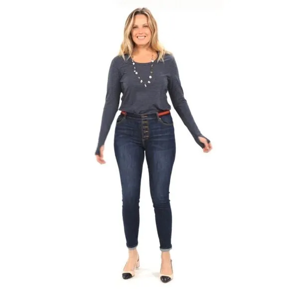 CAbi Simone 3751 Exposed Button Fly Skinny Jeans inAdventure Wash, Size 2