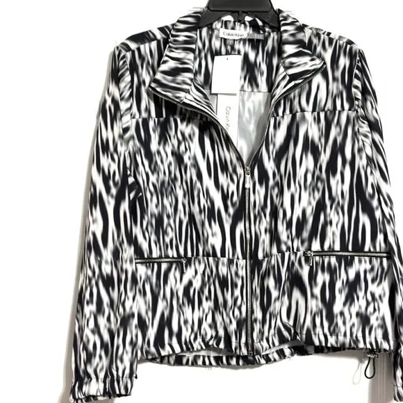 Calvin Klein Tie Dye Full Zip Stretch Moto Style Work Jacket Blazer