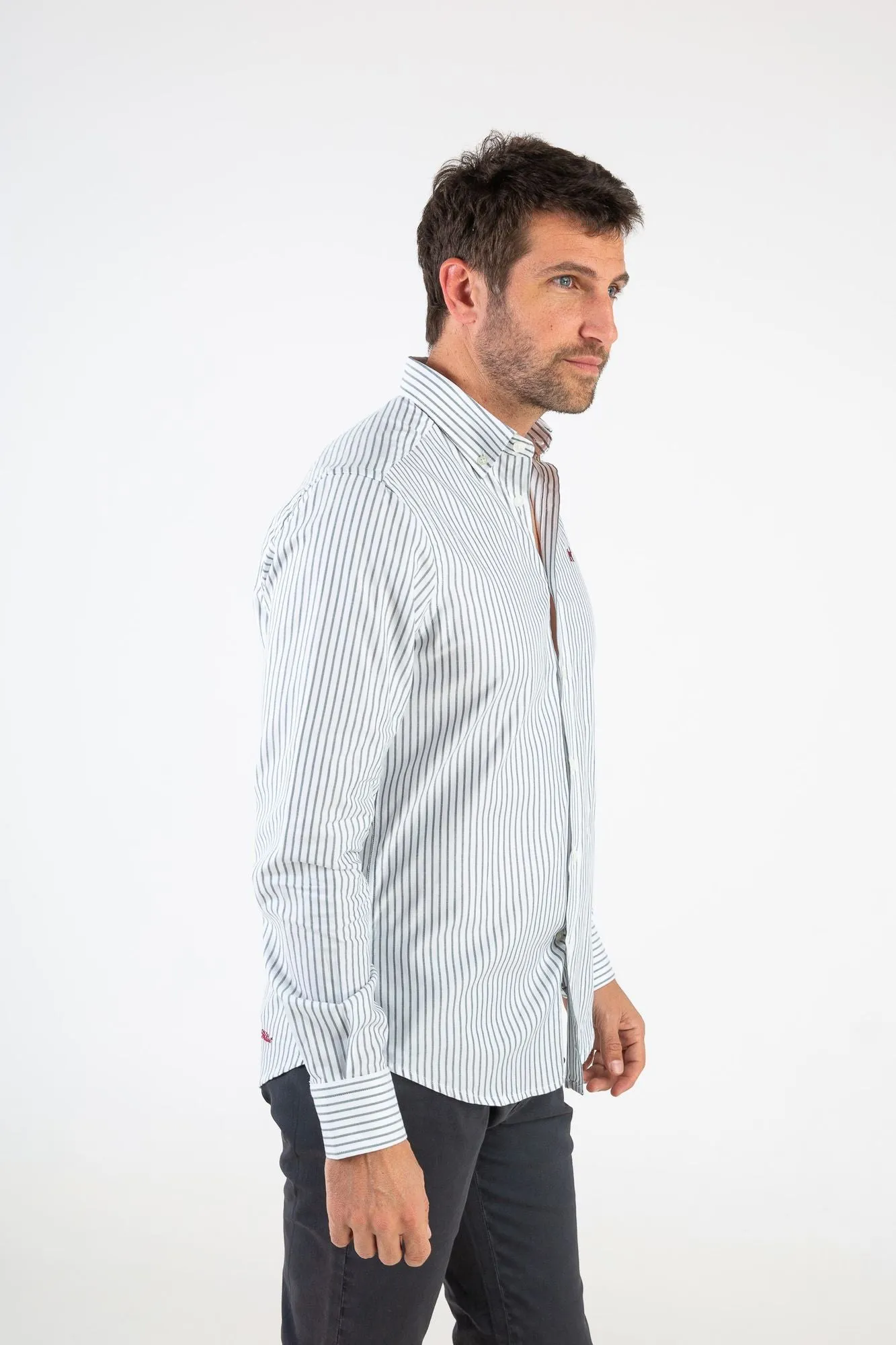 Camisa Raya Fina Oxford Verde Botella Slim Fit