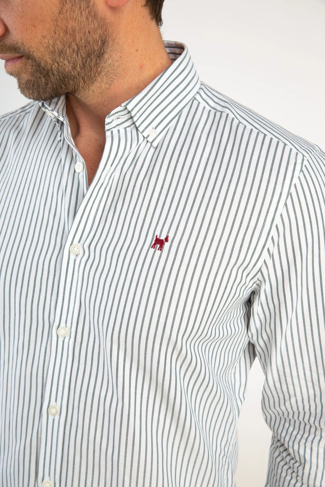 Camisa Raya Fina Oxford Verde Botella Slim Fit