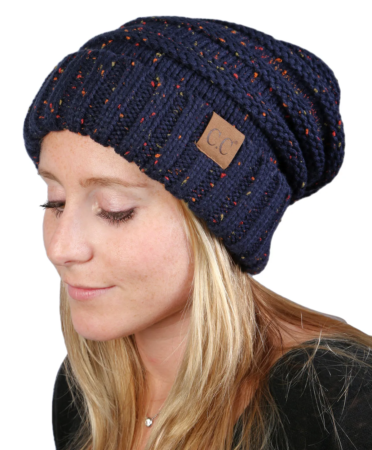C.C Exclusives Oversized Slouchy Beanie - Confetti Navy