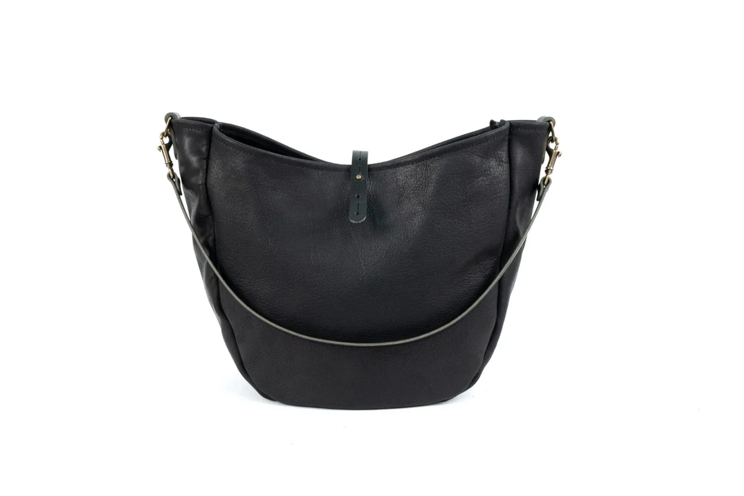 CELESTE LEATHER HOBO BAG - LARGE - BLACK BISON