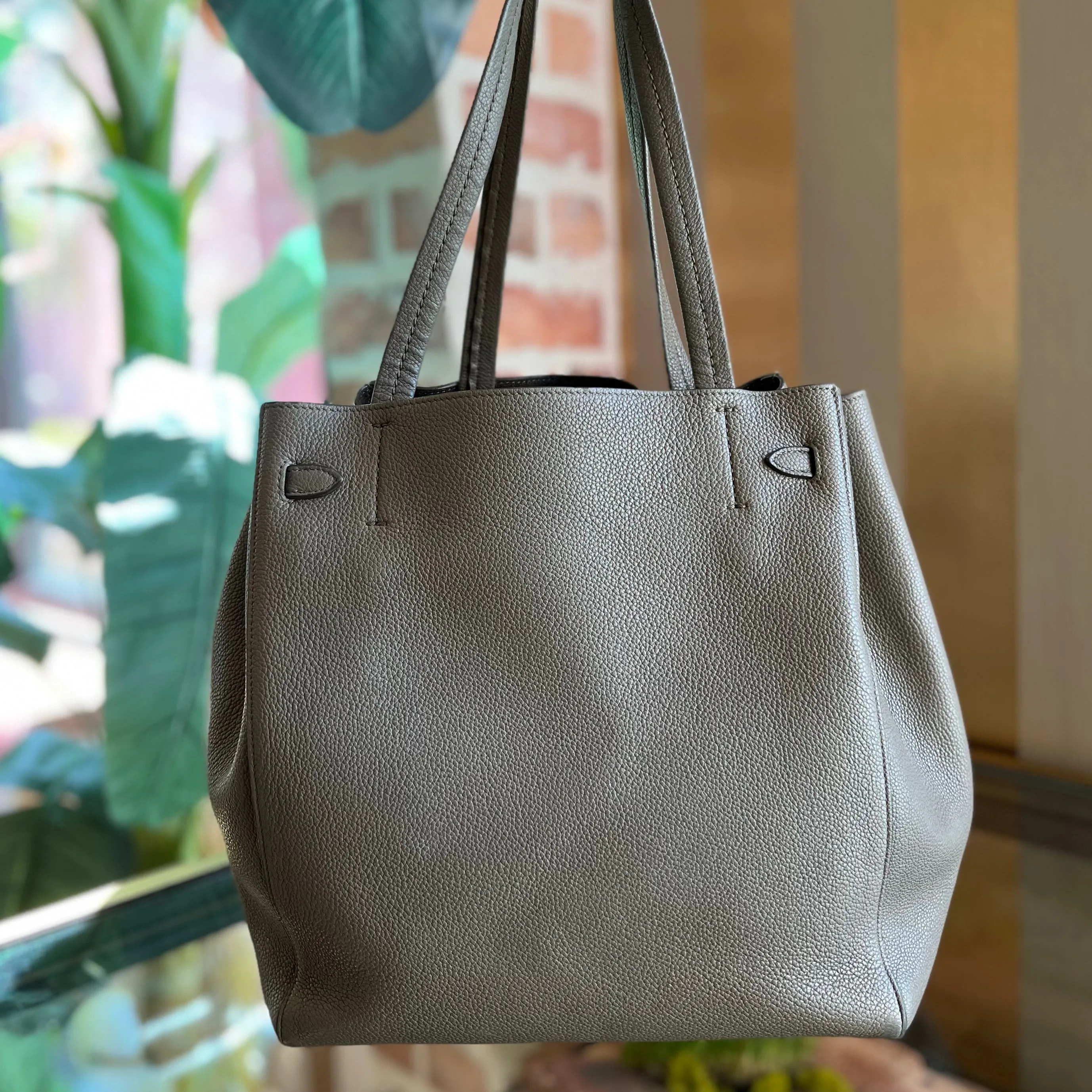 CELINE Belt Cabas Phantom Gray Drummed Calfskin Tote Bag