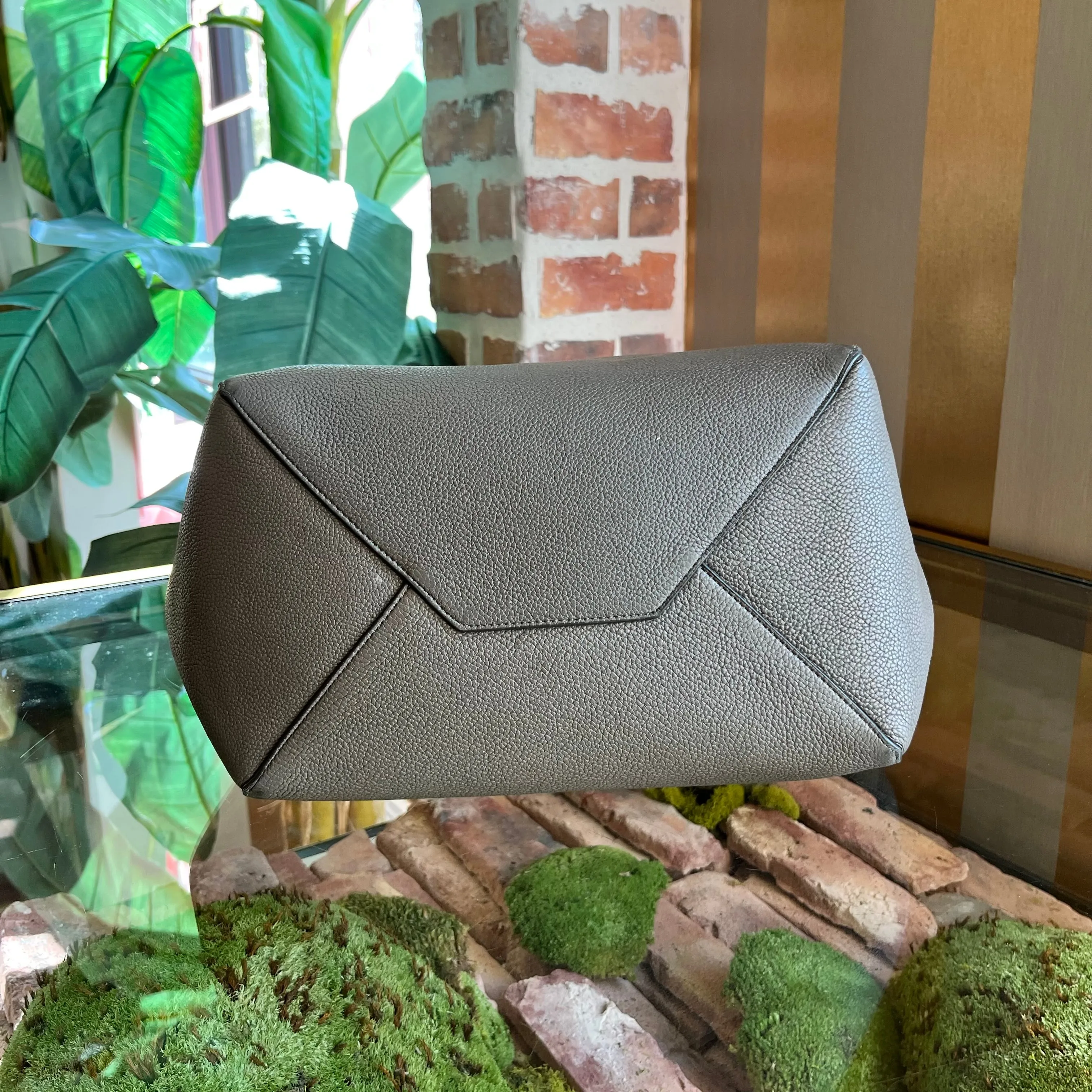 CELINE Belt Cabas Phantom Gray Drummed Calfskin Tote Bag