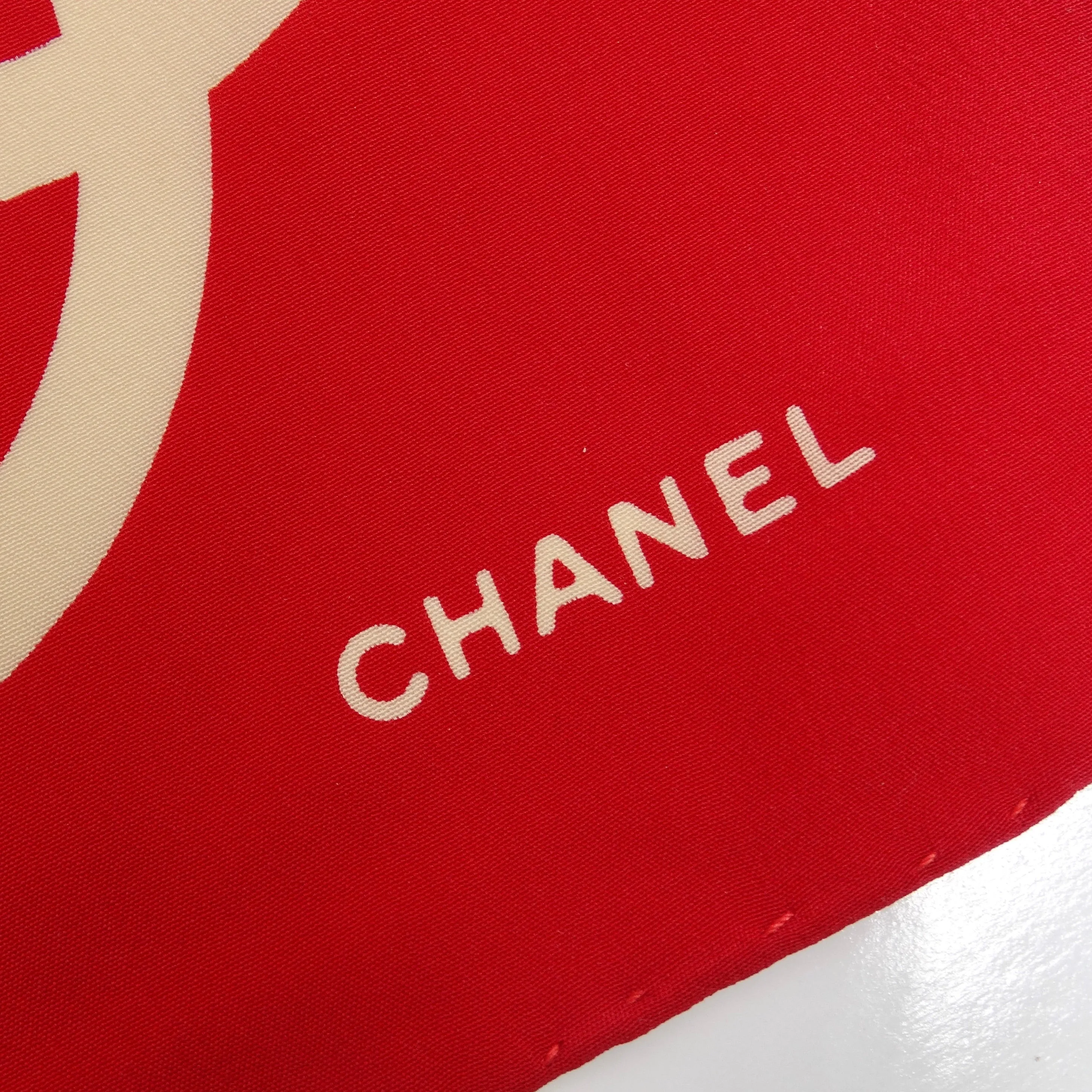 Chanel 1990s Red Silk Printed Petite Scarf