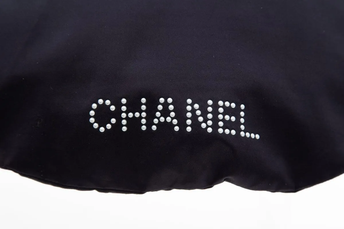 Chanel Black Satin & Pearl Stud Detail Handbag