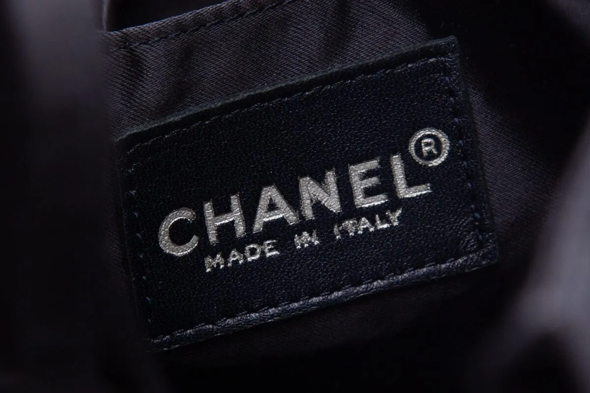 Chanel Black Satin & Pearl Stud Detail Handbag