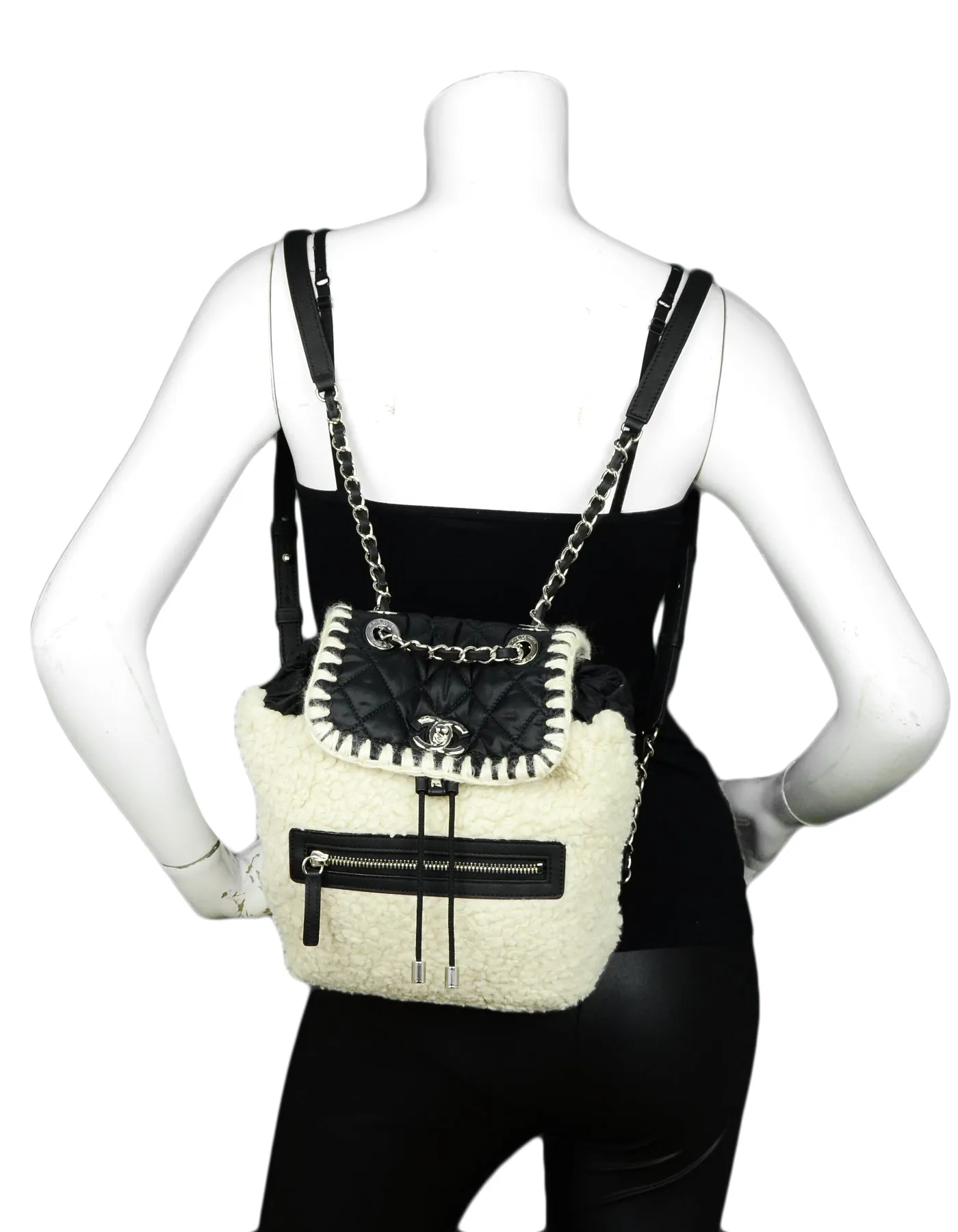Chanel Black/Ecru Nylon & Shearling Coco Neige Backpack