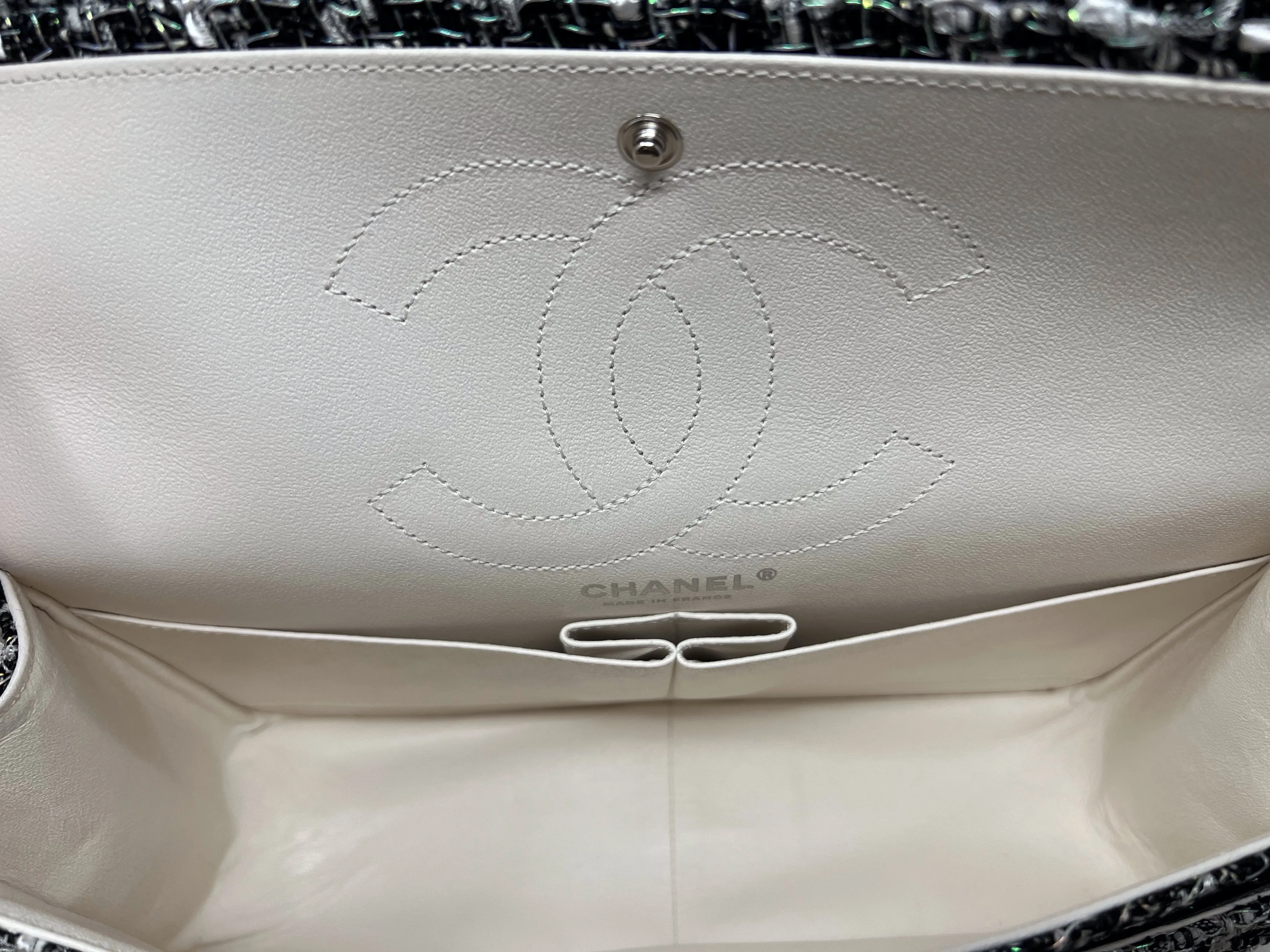 Chanel Black/White/Silver'19P Reissue 2.55 Tweed Resin 226 Double Flap Bag