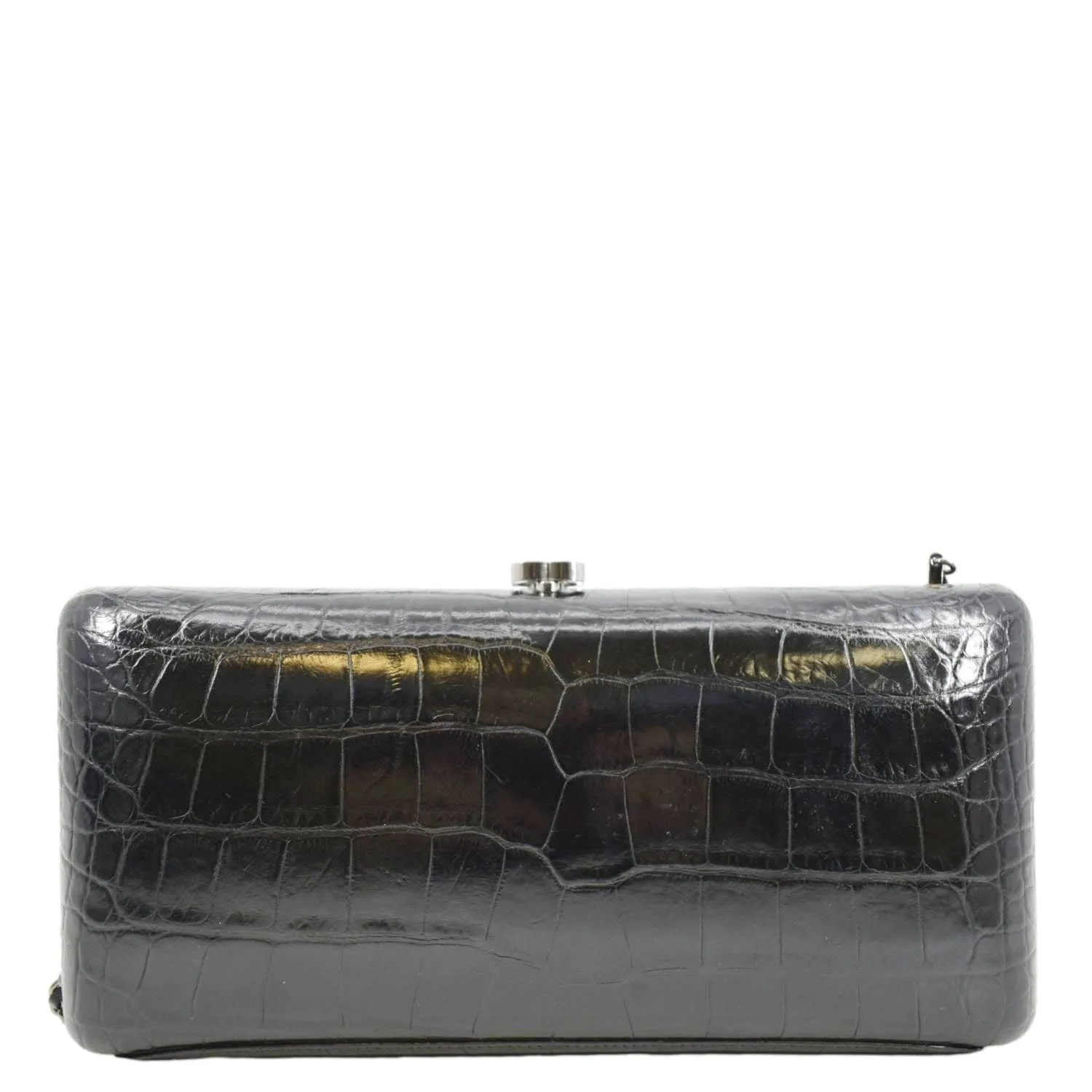 CHANEL Chain Alligator Leather Clutch Bag Black