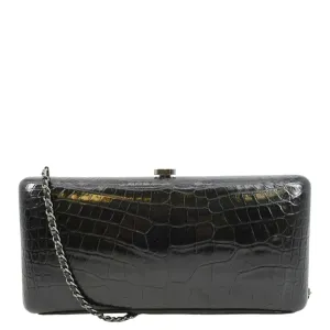 CHANEL Chain Alligator Leather Clutch Bag Black