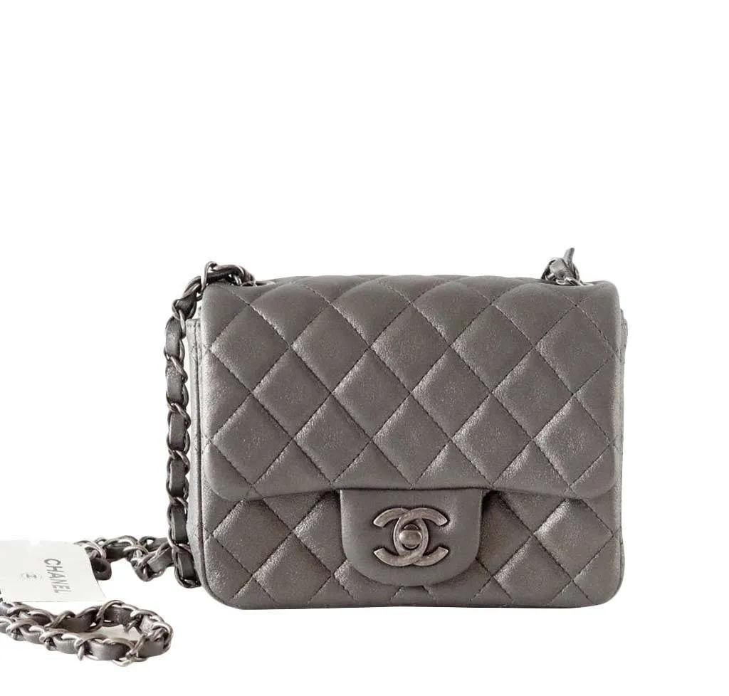 Chanel Mini Square Flap Bag Charcoal Gray