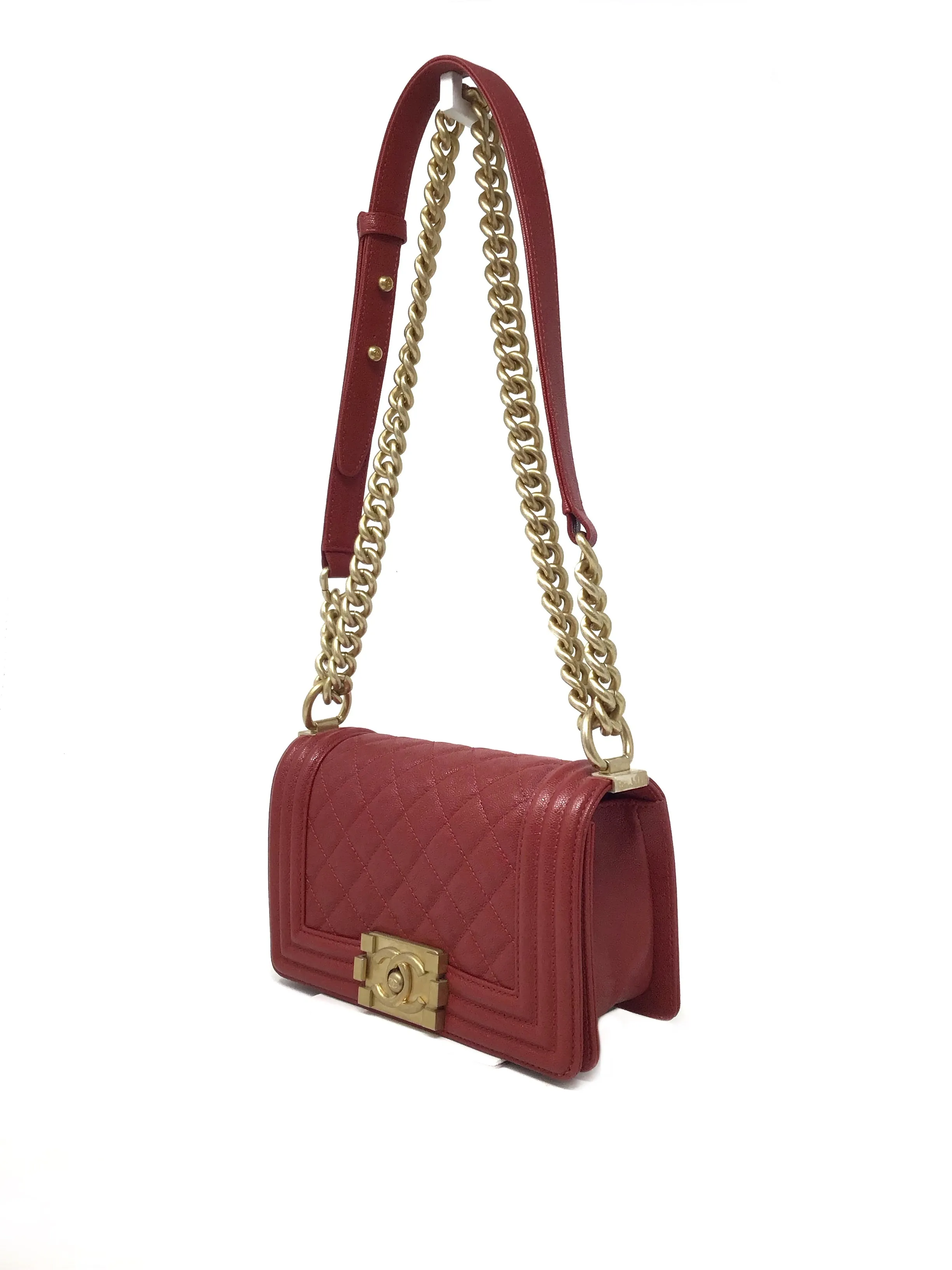 Chanel Red/Gold'19 SM Caviar Quilted 'Boy Bag'