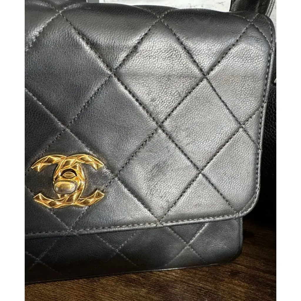 CHANEL Vintage Matelasse Coco Mark Square Vanity Mini Handbag