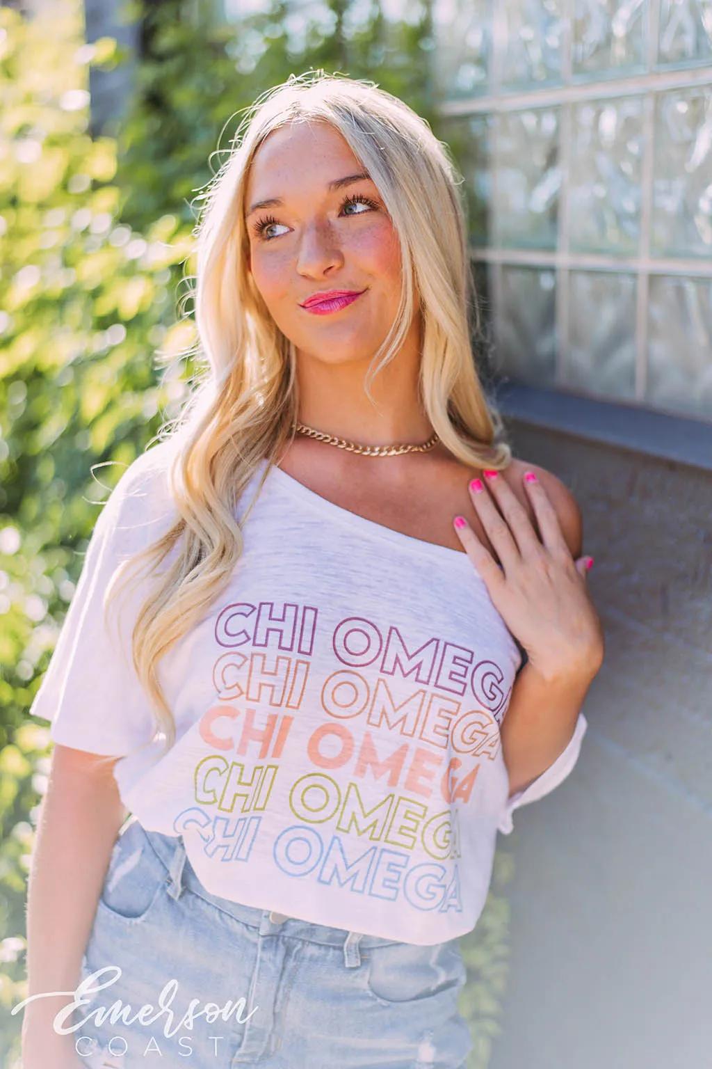 Chi Omega White Slub Slouchy Tee