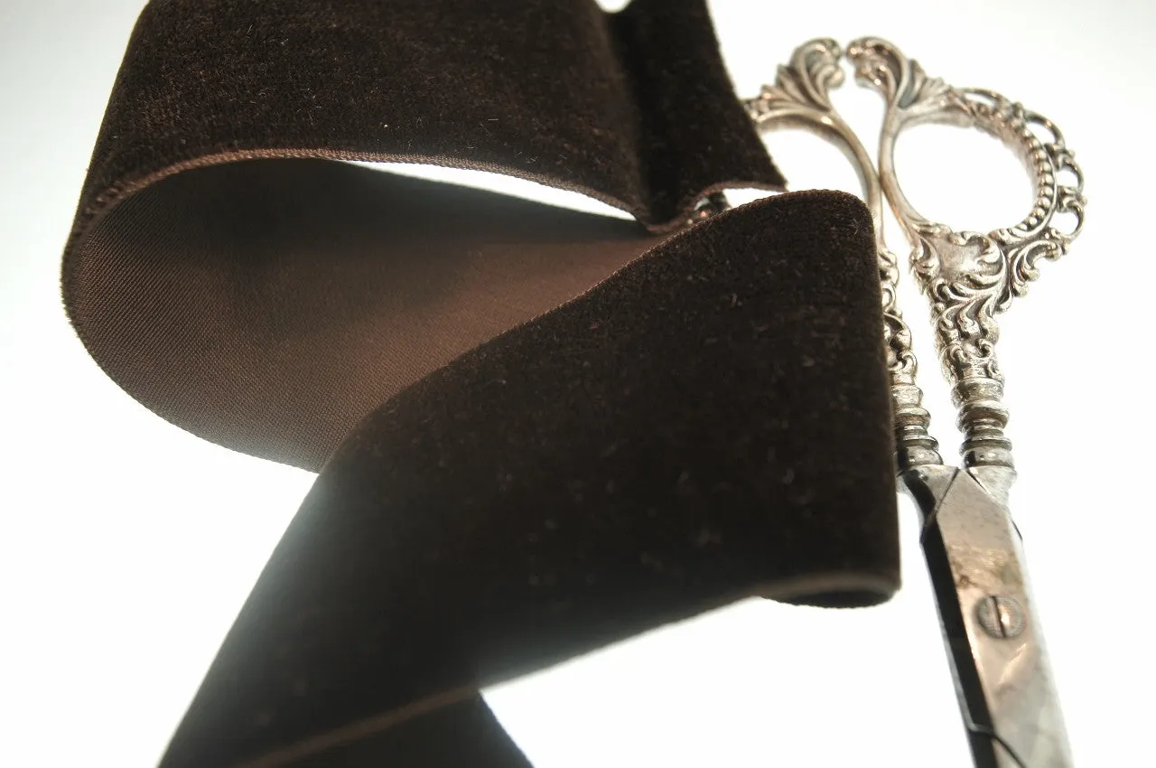 Chocolate Brown Velvet Ribbon Vintage from France 50mm