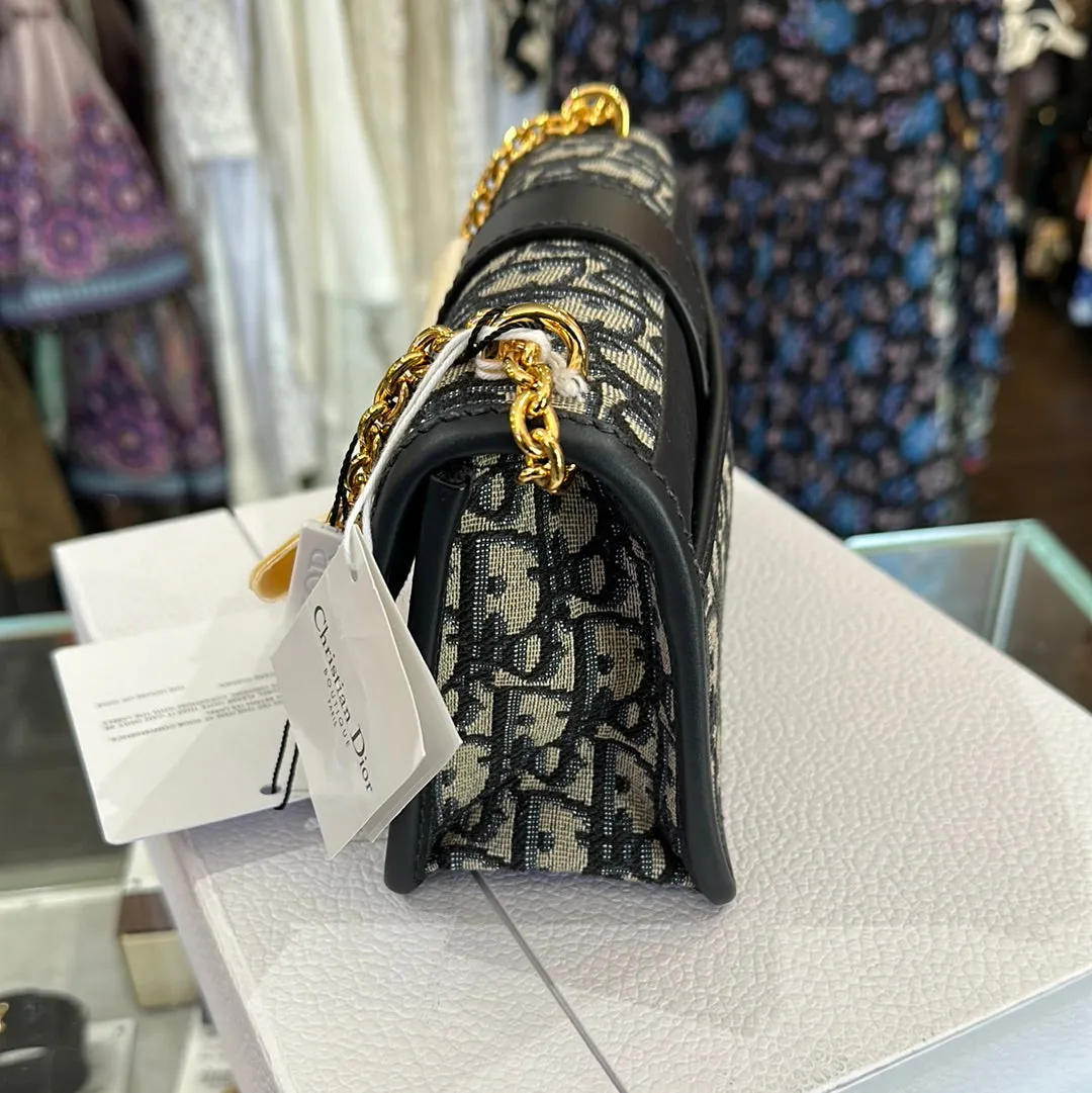 Christian Dior 30 Montaigne S Canvas Blue Flap Bag