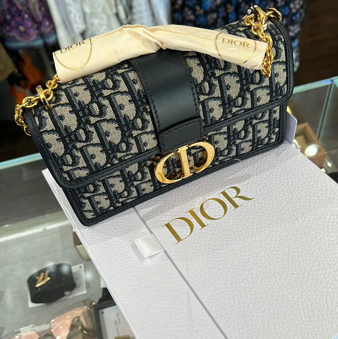 Christian Dior 30 Montaigne S Canvas Blue Flap Bag