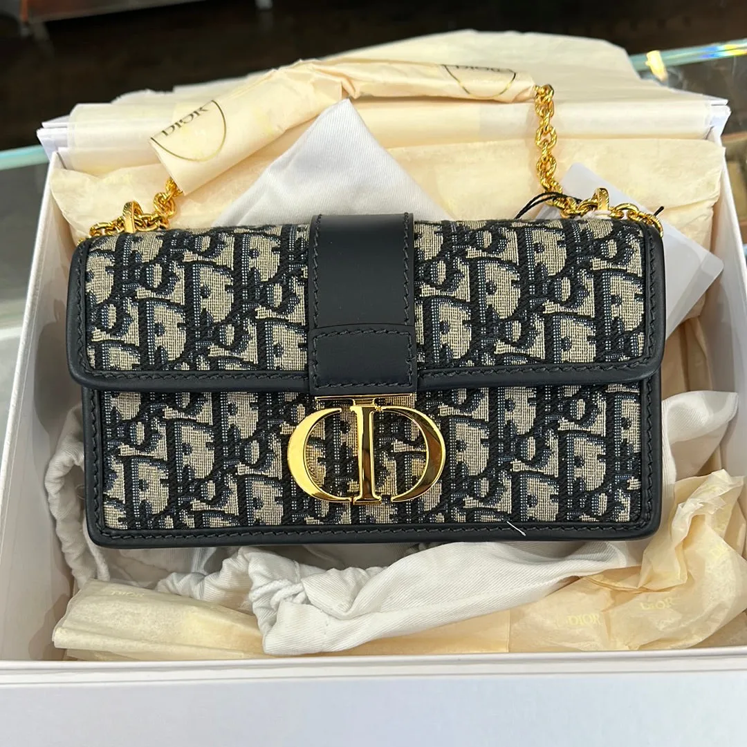 Christian Dior 30 Montaigne S Canvas Blue Flap Bag
