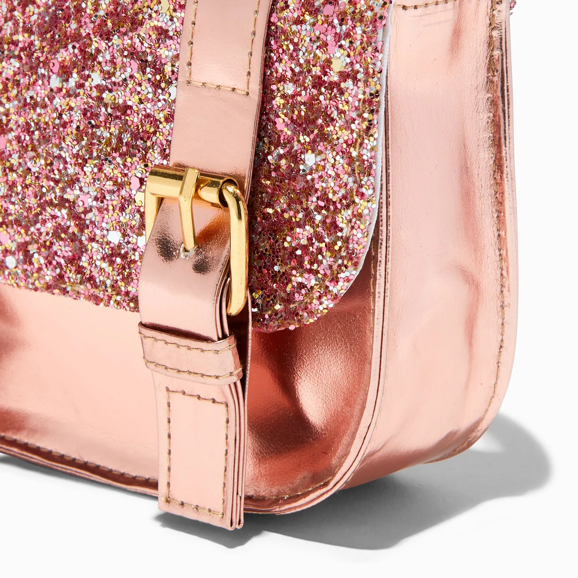 Claire's Club Rose  Glitter Crossbody Bag | Gold