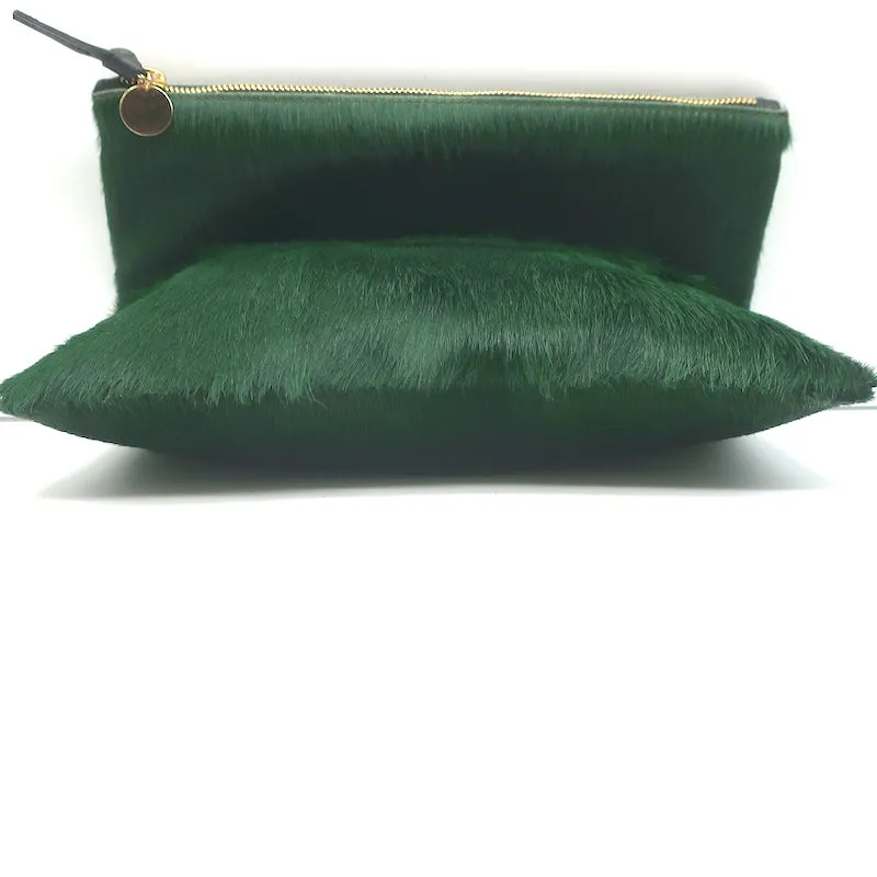 Clare V. FoldOver Clutch Green Calf Hair NEW