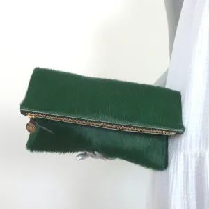 Clare V. FoldOver Clutch Green Calf Hair NEW