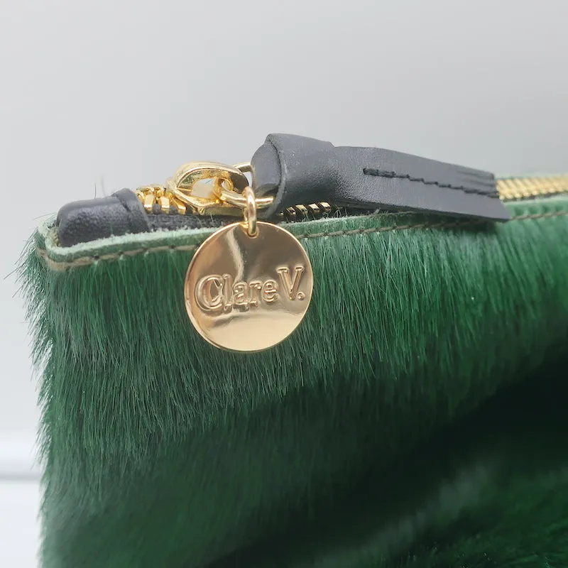 Clare V. FoldOver Clutch Green Calf Hair NEW