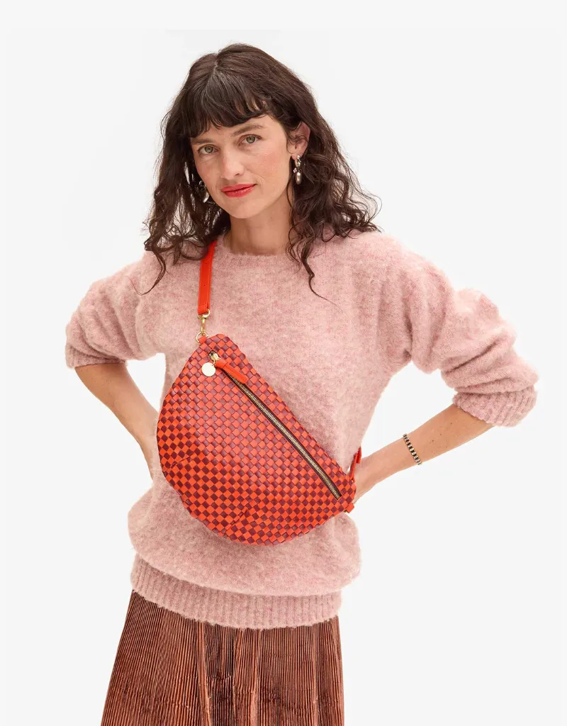 Clare V. Grande Fanny Belt Bag in Bright Poppy & Bordeaux