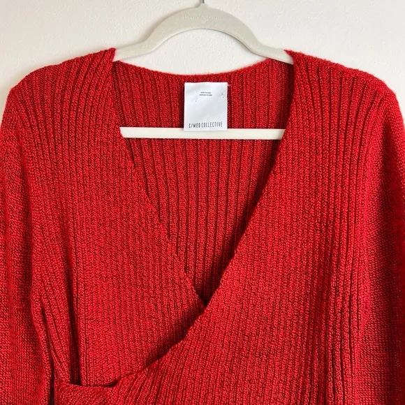 C/MEO Collective Feature Knit Crossover Sweater Top Red S