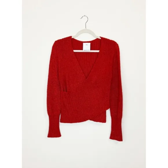 C/MEO Collective Feature Knit Crossover Sweater Top Red S